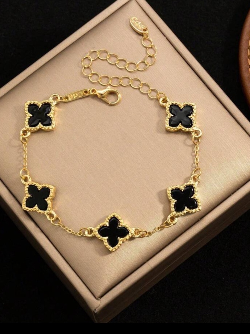 Gold Plated Women's Bracelet with Black Clover Motifs, Black Clover Bracelet